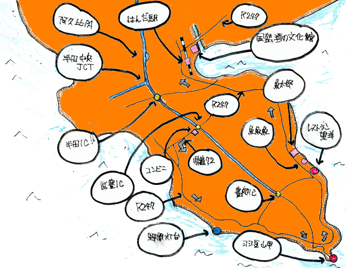 知多半島羽豆岬ルート図