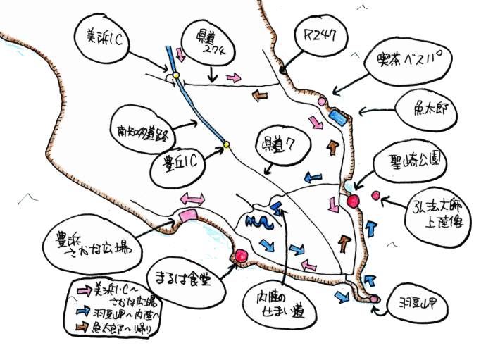 弘法大師上陸地へ知多半島一人旅ルート図