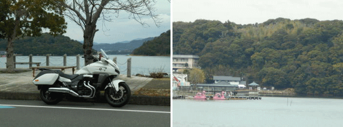 湖沿いで撮影
